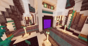 The main floor of the Otherside Nether hub with four iceways.
